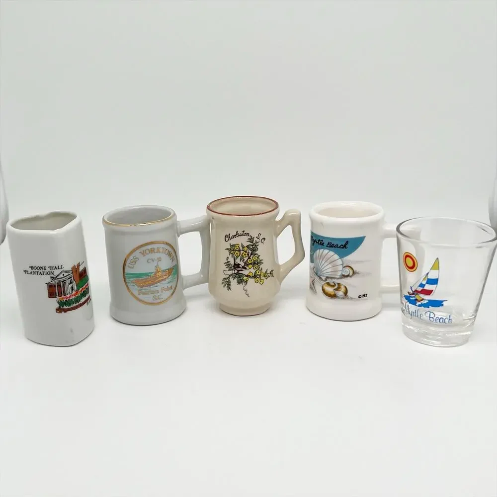 Vintage Lot of 5 Collectible Travel Souvenir Shot Glasses Mini Steins Barware